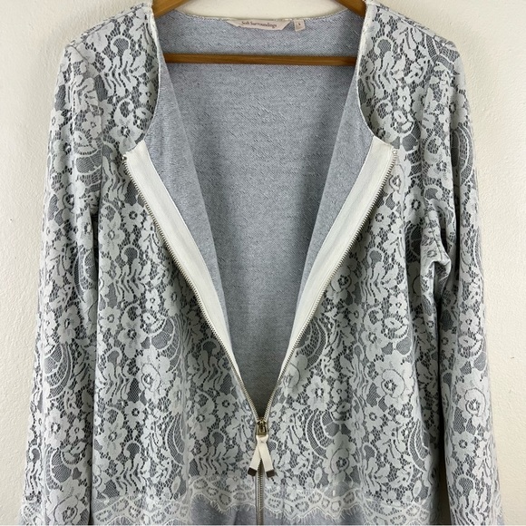 Soft Surroundings Laced Gray Full Zip Long Sleeve Sweater Jacket - Picture 8 of 11